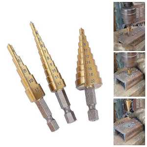Mata Bor 3 Pcs Step Drill Dril Mata Bor Pagoda Besi Kerucut Cone Drill Hole Saw Mata Bor Besi Kuningan Kayu Plastik Step Drill Pagoda Tingkat Payung Cone HSS Inch