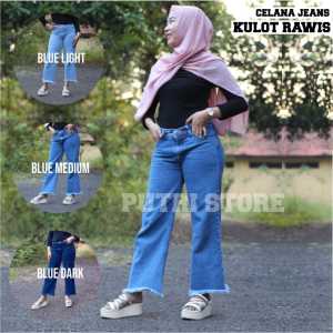 Highwaish Celana Jeans Kulot Rawis Blue Premium