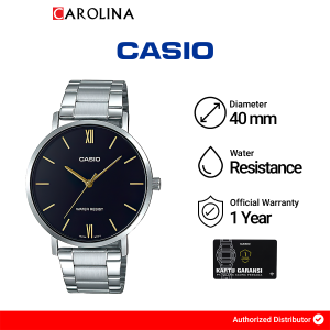 Jam Tangan Pria Casio MTP-VT01D-1B Black Dial Silver Stainless Steel Strap