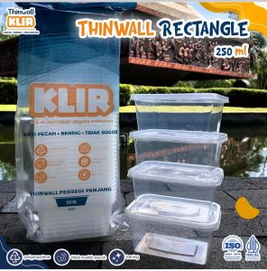 Thinwall PERSEGI PANJANG 250ml + tutup / kotak makan plastik KLIR 250ml ANTI PECAH anti bocor bening