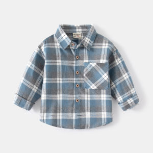 New Childrens Clothes 2025 Kids Shirts With Collar Boys Cotton Long Sleeved Baby Clothing Casual Top Plaid Blouse for Boy 2-7Y2026