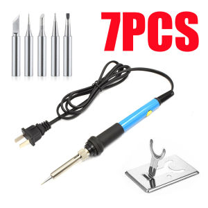 60W Adjustable Temperature Electric Soldering Iron 220V Welding Solder Rework Station Heat Pencil Repair Tool + 5 Replacement Soldering Tips Set