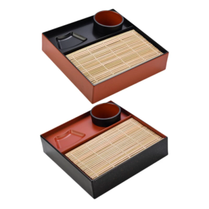 ถาดเสิร์ฟเส้นก๋วยเตี๋ยวทรงสี่เหลี่ยมสไตล์ญี่ปุ่นพร้อมช่องใส่ซอสเว้าที่ทำจากพลาสติกทนทานสำหรับรับประทานอาหารในงานเลี้ยง