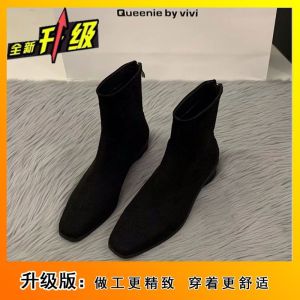 [Free Shipping] Stylish Suede Versatile Chunky-Heeled Slim-Fit Boots New Autumn/Winter Korean-Style Ankle Boots Fleece-Lined WomenS Short Boots