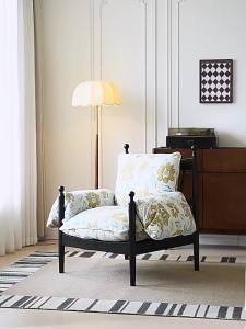 American Style Solid Wood Home Single Leisure Sofa Chair Living Room Balcony Lazy Fabric Sofa Chair