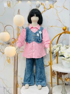 SETELAN NAVINA SALUR ROMPI JEANS MIX BUNGA ANAK PEREMPUAN USIA 3 -12 TAHUN / SET KATUN SALUR PREMIUM CELANA JEANS ANAK CEWEK