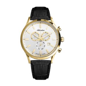 ADRIATICA Swiss Made Chronograph Calendar Watches Gold Case Mens Leather Strap Watch 44mm A8150.1213CH