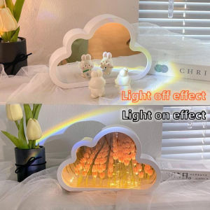 DIY Cloud Tulip lamp LED Night Light Bedroom Ornaments Creative Photo Frame Mirror Table Lamps Birthday Gifts