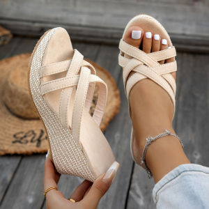 WomenS 2025 Summer New Style Thin-Strap Roman Sandals With Slope Heel Platform Thick Sole High Heel And Open-Toe Design