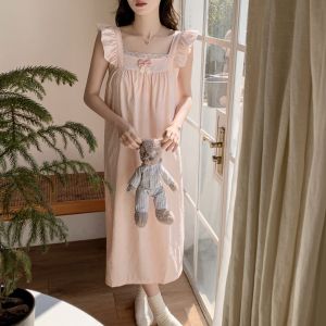 Summer Sleeveless Nightdress with Built-in Bra Pads Bow Detail Sweet Princess-style Nightdress Perfect for Homewear