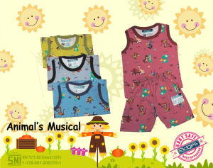 Paket Baju Bayi Setelan Singlet Kutung Anak Ridges 3pcs Animals Musical / Setelan Bayi Kutung / Setelan Bayi Anak Laki-Laki atau Perempuan / Baju Bayi adem / Baju Santai Anak