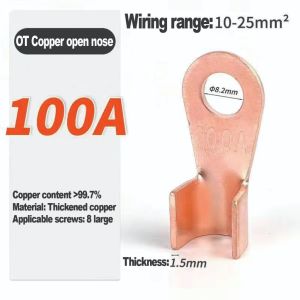 Copper OT Terminal Non-Insulated Wire Connector Bare  Electrical Cable Lug Batter Ring Crimp Nose