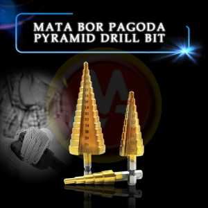 Set = 3 pcs Mata Bor Pagoda Step Drill Bit HSS Hex Shank Step Cone / Pyramid
