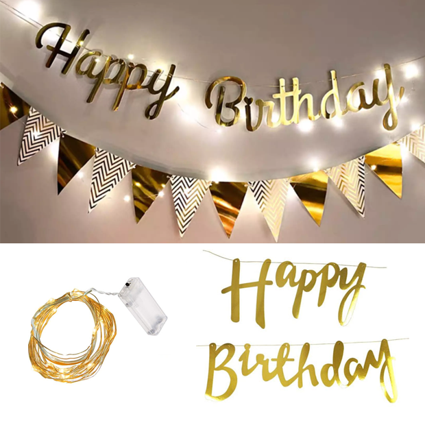 1Set Happy Birthday Banner LED Light String Happy Birthday Decoration  Supplies