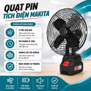 Quạt Tích Điện Để Bàn Dùng Pin MAKITA 8 Inch Công Suất Lớn Làm Mát Cực Nhanh Kết Cấu Chắc Chắn Hoạt Động Mạnh Mẽ