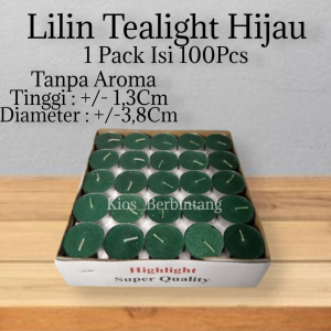 Lilin Tealight Hijau 4 Jam Isi 100 Pcs Lilin Doa Lilin Dekorasi Tanpa Aroma