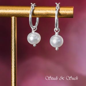 [Studs & Such] 925 Silver Classic Hoop Earrings With Genuine Freshwater Pearl