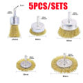 5 in 1 Steel Wire Brass Drill Bit Brush Sanding Wheel With Rod Rust Removal Electric Angle Grinder Wire Brush Set. 