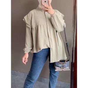 Nawela Blouse Baju Atasan Wanita Lengan Panjang Tangan Balon Korean Style Hitam Putih Terompet Kerut Fashion Wanita Muslim Murah Kekinian Trendy Terbaru 2020 Remaja COD