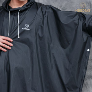 HOODJAS Jas Hujan Ponco Lengan Kelelawar Pria Wanita Anti Rembes Bahan PVC Waterproof Hitam