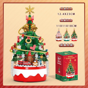 โมเดลกล่องดนตรีขนาดเล็กซานตาคลอสสำหรับเด็กบล็อคก่อสร้างต้นคริสต์มาสอิฐประดิษฐ์ของเล่นสำหรับผู้ใหญ่