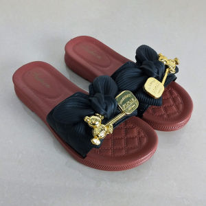Sendal Selop Wanita Pita Beruang Wedges PVC Kasual Trendy Kekinian Slip On Nyaman Empuk COD SPT-55
