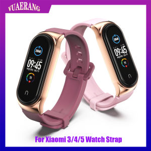 VUAERANG for Xiaomi Mi Band Strap Silicone Sport Wristband Bracelets for Smart Watches Mi Band 6 5 4 3 Universal Metal Shell Breathable Silicone Strap for Mi Band 7