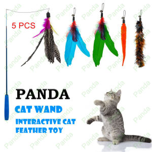 PANDA Pengganti Mainan Kucing Tongkat Bulu 5PCS Penggoda interaktif Retractable Cat Toy Stick Cat Teaser Wand with 5PCS Replaceable Teaser Feather Tail Worm Bug [Stok & Pengiriman Cepat]