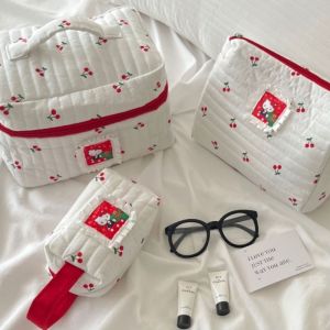 Kawaii Sanrio Hello Kitty Cosmetic Bag Cute Kt Pattern Portable Large Capacity Storage Toiletry Bag Girl Birthday Gift