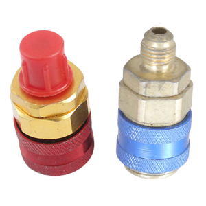 อะแดปเตอร์ข้อต่อด่วนแบบ R134a อะแดปเตอร์แบบแมนนวลแรงดันสูง/ต่ำปรับได้สำหรับการซ่อมแซมเครื่องปรับอากาศแอร์รถยนต์อัตโนมัติ HVAC