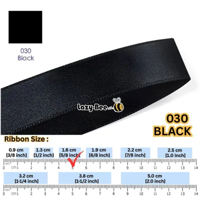 S030 BLACK HITAM 5 meters Premium Double Faced Satin Ribbon Wholesale Ribbons Hair Bow Wedding Perkahwinan Borong Reben Kain Hantaran Gift Wrap Party Decoration Big Riben Ribon Florist Bouquet Packing Door Gift Goodies