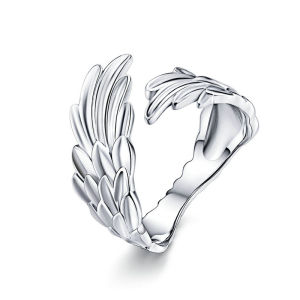 BAMOER Guardian Wings Ring Authentic 925 Sterling Silver Free Size Adjustable Finger Rings for Women Fashion Jewelry SCR512