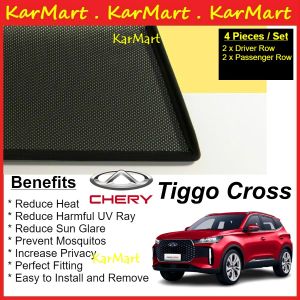 Chery Tiggo Cross Front Sunshade UV Cut MAGNET Sun Shade Custom Fit 4 Pcs/Set Accessories Pelindung Mobil Tahan Matahari