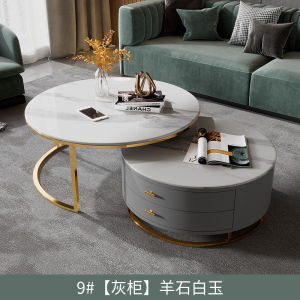 【SG Sellers】 Coffee Table Retractable Stone Plate Round Tea Table Round 2 in 1 Coffee Desk Coffee Table With Storage Drawer Side Table Sintered Stone Coffee Table Coffee Table Set