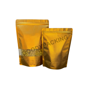 ถุงฟอยล์มีซิปให้ล็อคตั้งได้ ลายตารางสีทอง หน้าต่างใส (50ใบ)