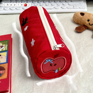 YAFEN Cute Red Apple Embroidered Star Pencil Case Cartoon Portable Cosmetic Bag Pencil Bag Storage Bag Stationery Pouch Student Gifts