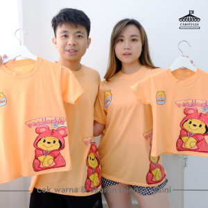 CAROTYLES S Kaos Couple Keluarga JACKET POOH Wanita Lengan Pendek Katun