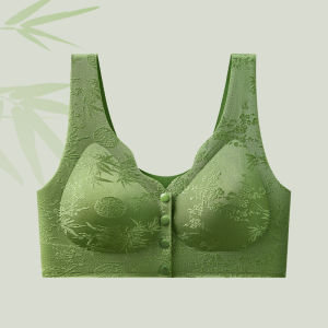 Embossed jacquard front buckle seamless bra without underwire to reduce side breasts and make large breasts look smaller