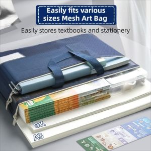 FOUNDTWO Dung lượng lớn Túi lưới đựng đồ mỹ thuật A3 Túi xách có khóa kéo Nylon Album Vẽ Phác Thảo 8k Có thể tái sử dụng Di động Túi đựng giấy kiểm tra A4 Kỳ thi