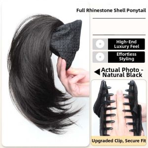 JPTD Synthetic Shell Claw Clip Ponytail Wig Elegant with Grab Clip Short Wavy Layered Ponytail Heat Resistant Hair Extensions Bowknot Pony Tail Hair Piece for Women