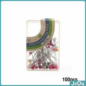 JeDa เข็มหมุดหัวแบน 100 ชิ้น/กล่อง คละสี เข็มยาว  หยิบจับถนัดมือ pin