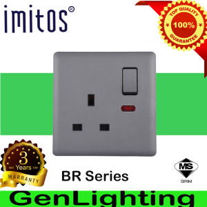 imitos BR Series 13A 250V 1Gang Switched Socket Neon  Sirim Approved Suruhanjaya Designed by British White BlackGrey Color genlighting