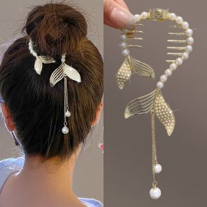 New Korean Hair Clip Diamond-studded Pearl Tassel Hair Clip Bud Clip High Ponytail Buckle Bud Hair Claw Luxury Hair Accessories for Women