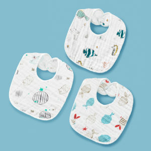 【Gift Box】Einmilk U-shaped Baby Bib 8 Layers Yarn Bib Newborn Bib Meal Pocket U Shaped Baby Gauze Mouth Towel 100% Pure cotton Absorbent & Soft Snap Button Bib QBIU