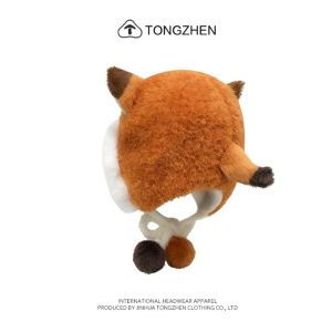 K9SEQ Cartoon Design Fox Ears Trapper Hat Versatile Thickened Plush Fox Ear Hat Cute Windproof Pullover Hats Winter Season