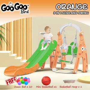 GOOGOO BIRD 4 In 1 Swing & Slide Indoor Outdoor Playground With Basketball Hoop & Music Device Set Kids Slide (4Design)