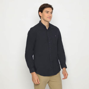 NFZ Kemeja Kasual Pria Lengan Panjang Slimfit  Hitam Polos 5139