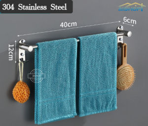 [SG Stock]SUS 304 Stainless Steel Wall Mount Punch Free Towel Rack Bathroom Towel Bar