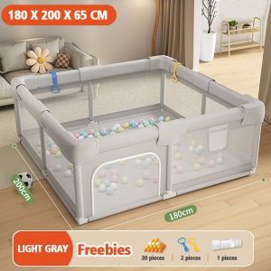 【Free Return】Playpen for Baby Large Playpen with Stainless Steel Frame Breathable Mesh Bed Fence Indoor Playground Anti-Slip Base (Gray)