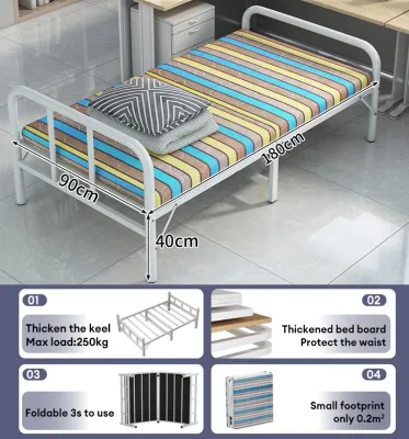 Folding Bed Save Space Single & Double Bed 75/90/100/120CM For Dormitory Rooms Metal Folding Office And Bedroom